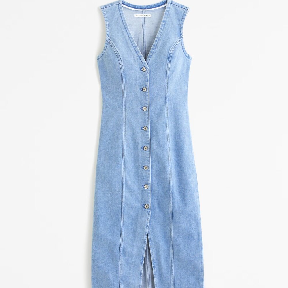 Abercrombie & Fitch Light Blue Denim Midi Dress